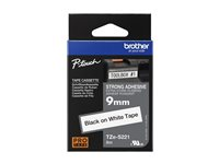 Brother TZe-S221 - Extra kraftigt självhäftande lim - svart på vitt - Rulle (0,9 cm x 8 m) 1 kassett(er) bandlaminat - för P-Touch PT-E550, P900; P-Touch Cube PT-P910; P-Touch Cube Pro PT-P910 TZES221