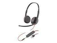 Poly Blackwire 3225 - 3300 Series - headset - på örat - kabelansluten - USB, 3,5 mm kontakt - svart - Skype-certifierat, Cisco Jabber-certifierad, Avaya-certifierad 80S11AA