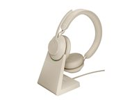 Jabra Evolve2 65 UC Stereo - Headset - på örat - Bluetooth - trådlös - USB-A - ljudisolerande - beige 26599-989-998