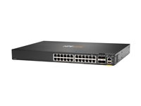 HPE Aruba 6300F - Switch - L3 - Administrerad - 24 x 10/100/1000 + 4 x 1 Gb/10 Gb/25 Gb/50 Gb SFP56 (upplänk/stapling) - framsidan och sida till baksidan - rackmonterbar JL668A#ABB