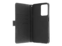 Insmat - Vikbart fodral för mobiltelefon - genuint läder, termoplastisk polyuretan (TPU), kartong+papper+aluminiumfolie, bomullssömmar - svart - för OPPO A76 650-3132