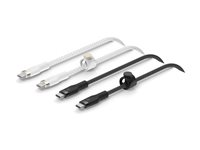 Belkin BoostCharge PRO Flex - USB-kabel - USB-C (hane) till USB-C (hane) - USB 2.0 - 3 A - 1 m - USB Power Delivery (60W) - svart / vit (paket om 2) CAB011BT1MBW2PK
