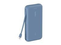 Belkin BoostCharge - Power bank - med integrerad kabel - 20000 mAh - 30 Watt - PD - 3 utdatakontakter (2 x USB-C, USB) - blå BPB024HQBL
