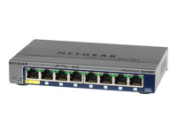 NETGEAR GS108T 8-Port Gigabit Smart Managed Switch - Switch - smart - 1 x 10/100/1000 (PoE) + 7 x 10/100/1000 - skrivbordsmodell GS108T-200GES