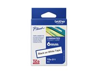 Brother TZe-211 - Standardlim - svart på vitt - Rulle (0,6 cm x 8 m) 1 kassett(er) bandlaminat - för Brother PT-D210, D600, H110; P-Touch PT-1005, D200, D450, E550, H105, H110, P300, P900 TZE211