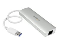 StarTech.com Bärbar USB 3.0-hubb med 3 portar plus Gigabit Ethernet - inbyggd kabel - Hubb - 3 x SuperSpeed USB 3.0 + 1 x 10/100/1000 ST3300G3UA